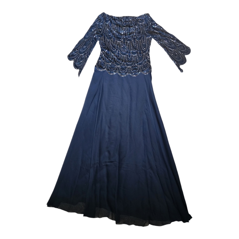 JKara 3/4 Scallop Beaded Pop Over Gown